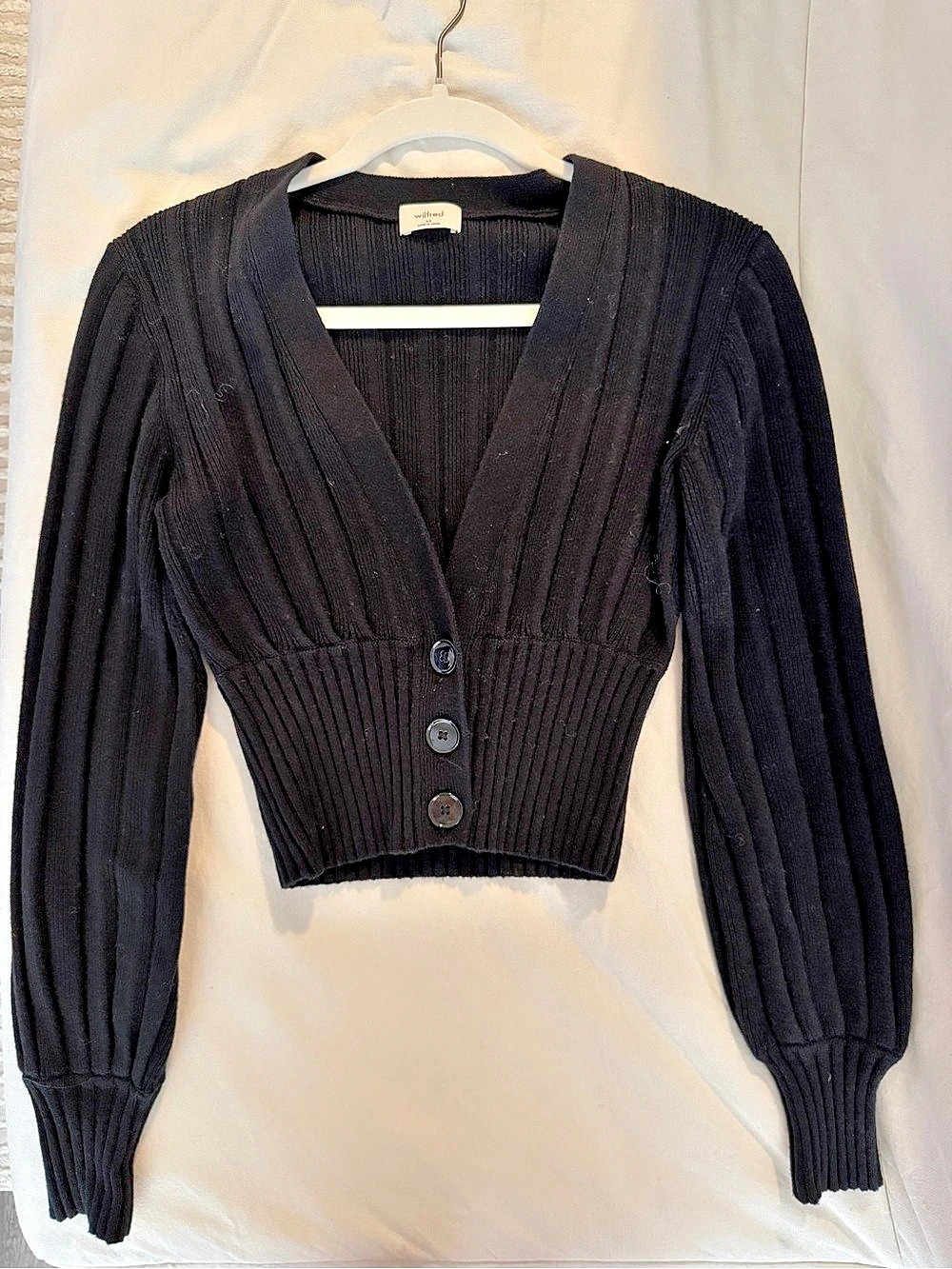 Wilfred Plunge Front Cardigan Black Ribbed V-Neck XS